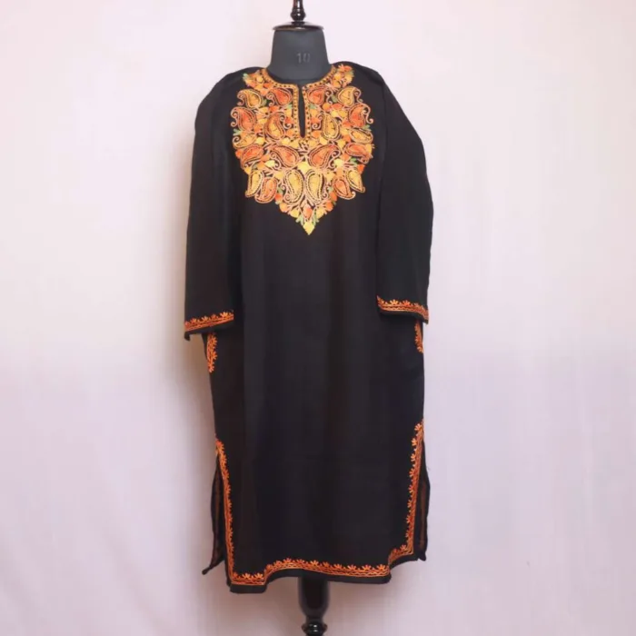 Graceful Black Kashmiri Aari Embroidered Pheran - Sonwari Collection - Image 2