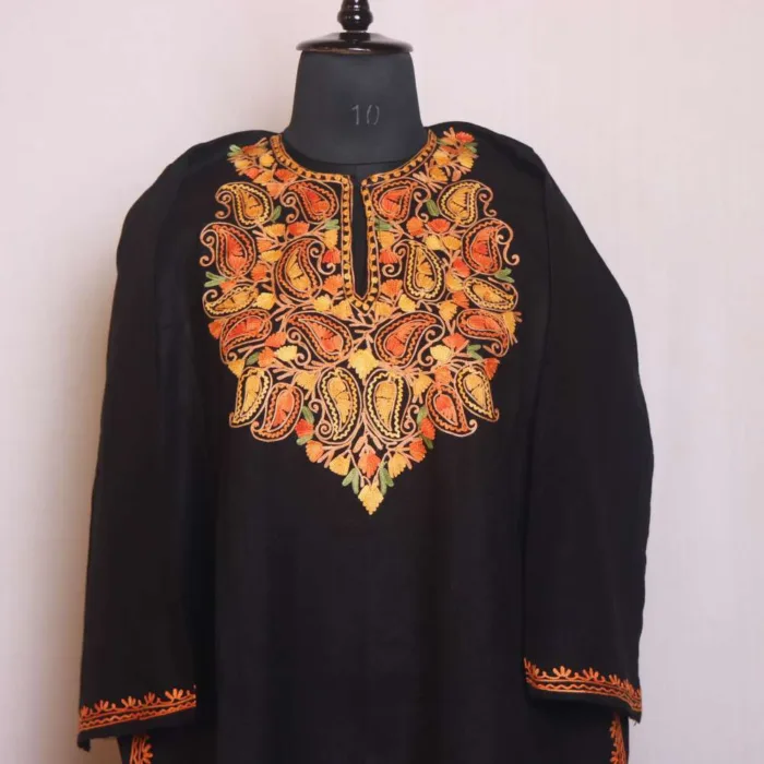 Graceful Black Kashmiri Aari Embroidered Pheran - Sonwari Collection