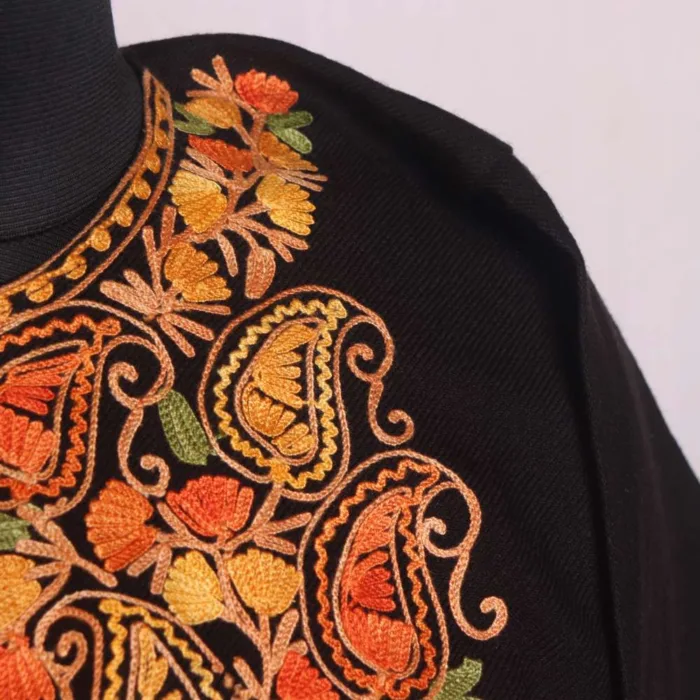 Graceful Black Kashmiri Aari Embroidered Pheran - Sonwari Collection - Image 3