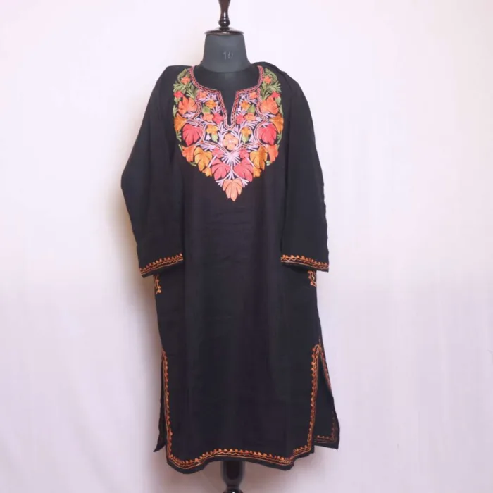 Classic Black Cashmilon Pheran | Feran with Aari Embroidery - Sonwari Collection - Image 2