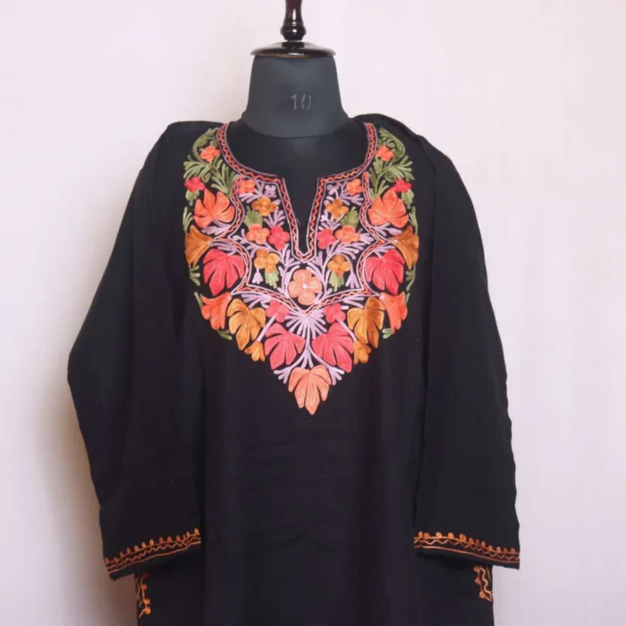 Classic Black Cashmilon Pheran | Feran with Aari Embroidery - Sonwari Collection