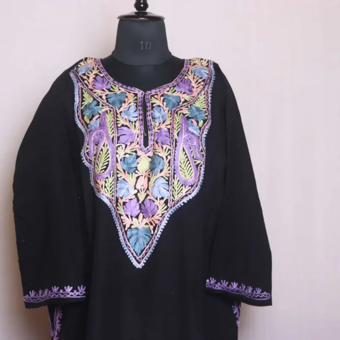 Sophisticated Black Cashmilon Pheran with Adorable Aari Embroidery - Sonwar Collection