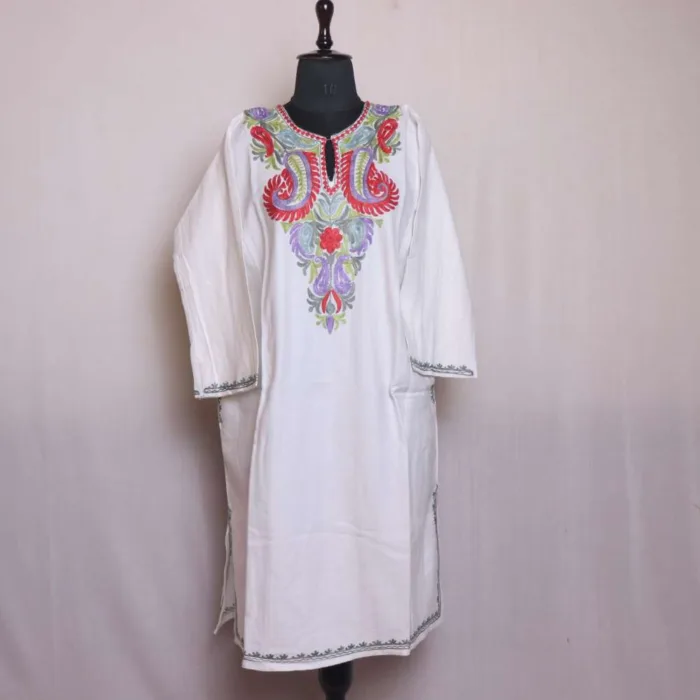 Cream Color Aari Worked Cashmilon Pheran - Sonwari Collection - Image 2