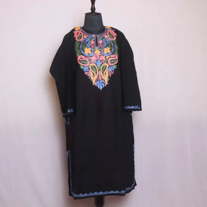 Black Cashmilon Pheran Adorned with Aari Embroidery - Sonwari Collection - Image 2