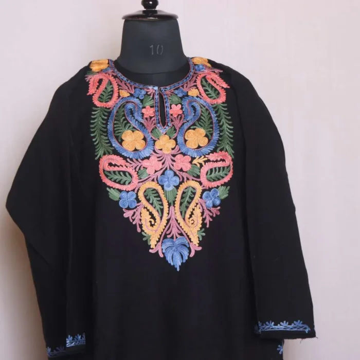 Black Cashmilon Pheran Adorned with Aari Embroidery - Sonwari Collection