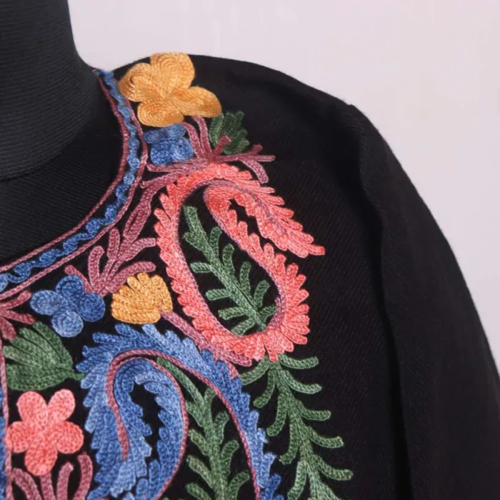 Black Cashmilon Pheran Adorned with Aari Embroidery - Sonwari Collection - Image 3