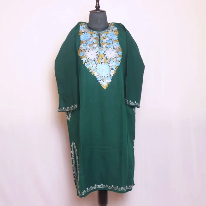 Exquisite Dark Green Aari Embroidery on Cashmilon Fabric - Sonwari Collection - Image 2