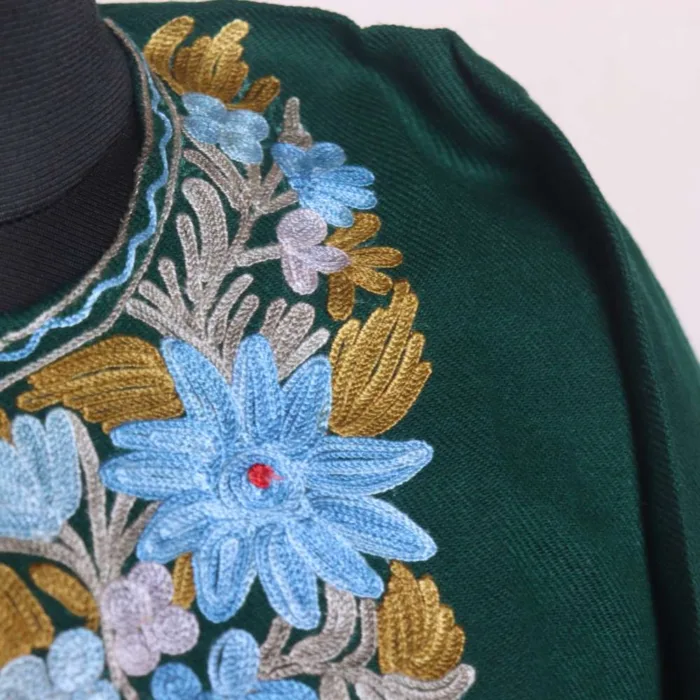 Exquisite Dark Green Aari Embroidery on Cashmilon Fabric - Sonwari Collection - Image 3