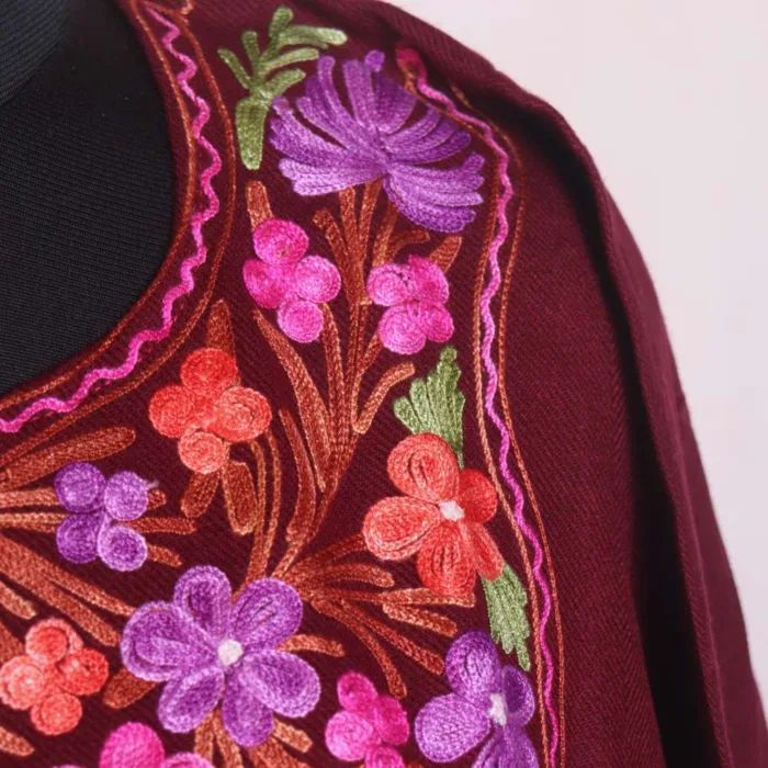 Maroon Aari Embroidered Cashmilon Pheran - Sonwari Collection - Image 3