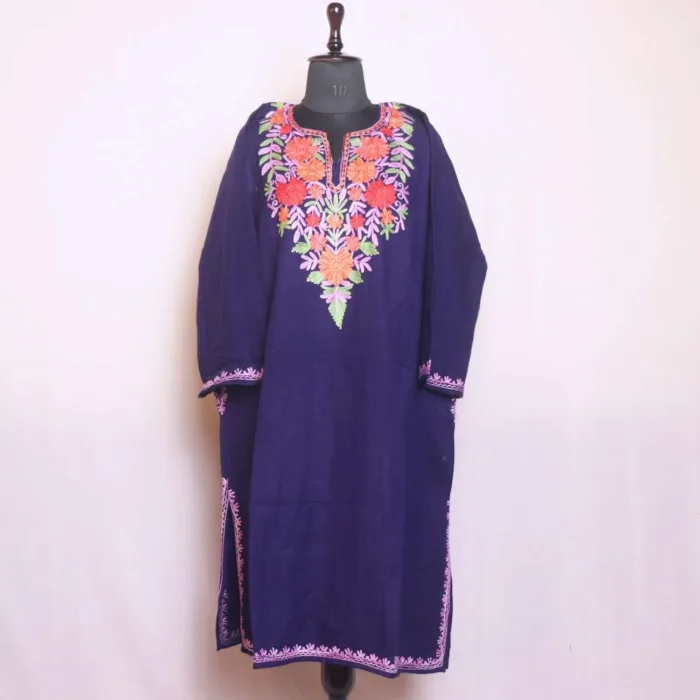 Classic Dark Blue Aari Embroidered Pheran for Women - Sonwari Collection - Image 2