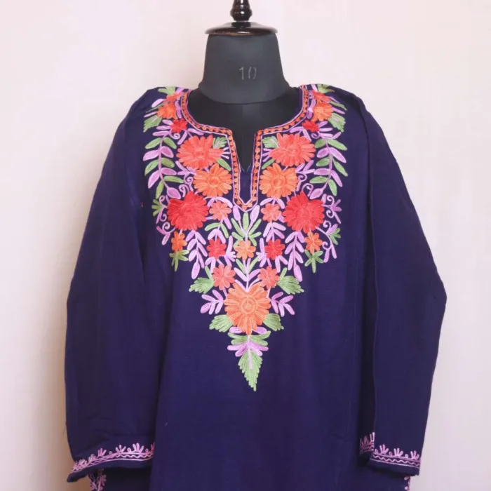 Classic Dark Blue Aari Embroidered Pheran for Women - Sonwari Collection