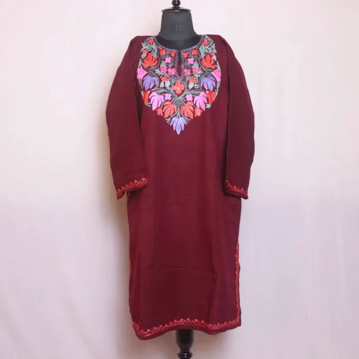 Refined Wine Color Winter Aari Work Pheran - Sonwari Collection - Image 2