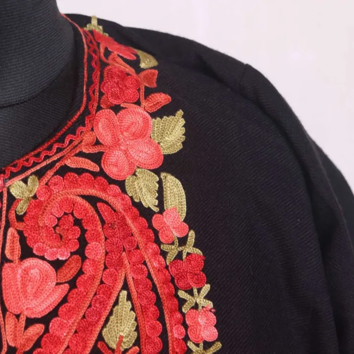 Kashmiri Black Aari Embroidered Pheran in Soft Cashmilon - Chattabal Collection - Image 2