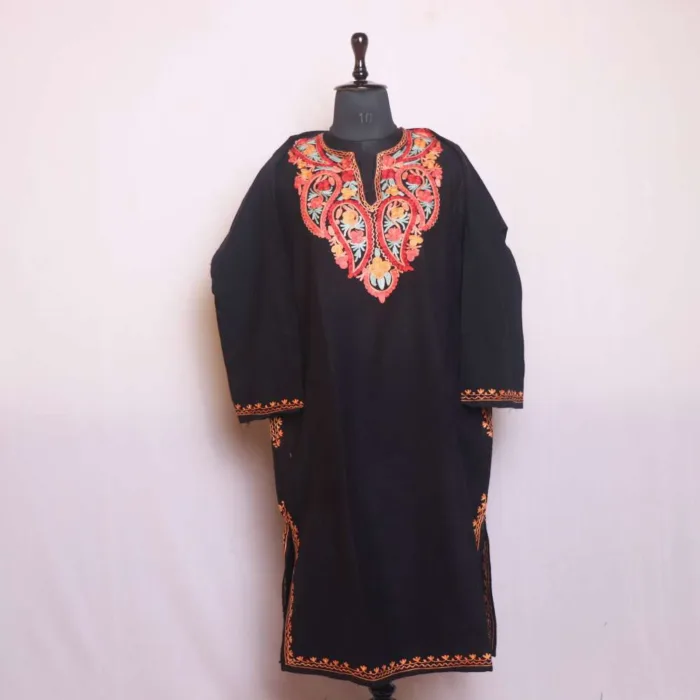 Timeless Black Kashmiri Aari Embroidered Pheran - Chattabal Collection - Image 2