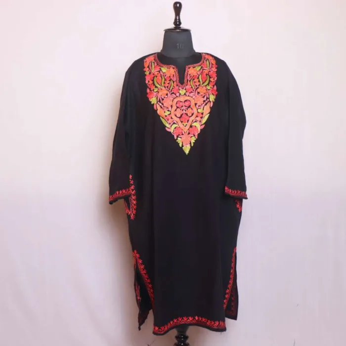 Elegant Black Cashmilon Pheran for Women with Aari Detailing - Chattabal Collection - Image 2