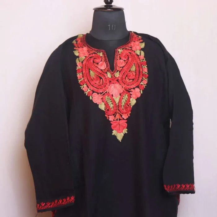 Kashmiri Black Aari Embroidered Pheran in Soft Cashmilon - Chattabal Collection