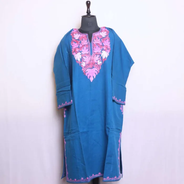 Blue Cashmilon Aari Embroidered Pheran for Winter Wear - Babedemb Collection - Image 2