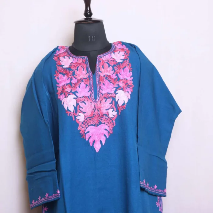 Blue Cashmilon Aari Embroidered Pheran for Winter Wear - Babedemb Collection