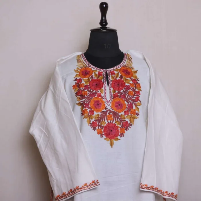 Winter-Ready Off White Cashmilon Pheran with Aari Detailing | Saida-Kadal Collection