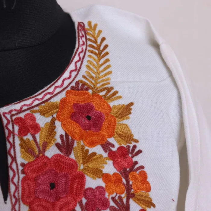 Winter-Ready Off White Cashmilon Pheran with Aari Detailing | Saida-Kadal Collection - Image 3