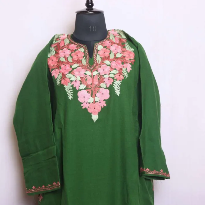 Winter Wear Green Cashmilon Aari Pheran with Fine Embroidery - Babedemb Collection