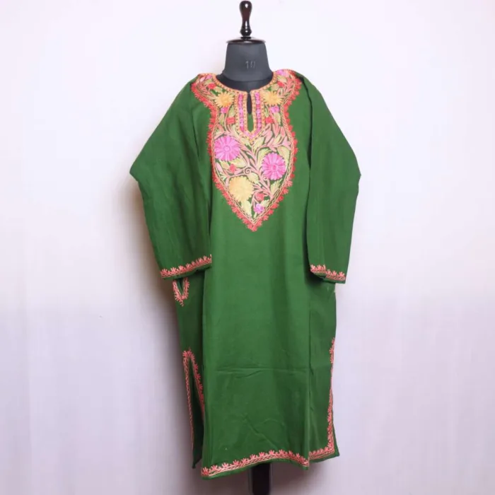 Elegent Green  Cashmilon Pheran | Beautiful Aari Patterns - Dal Lake Collection - Image 2