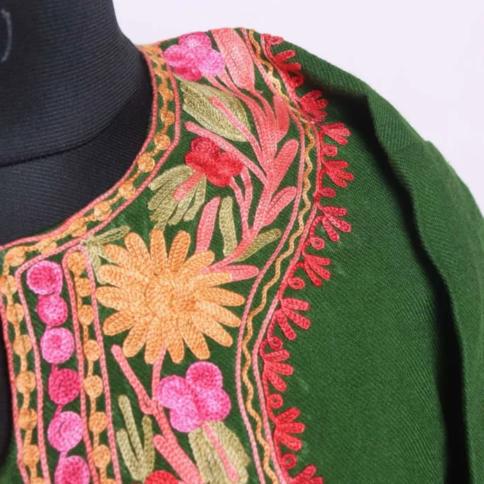 Elegent Green  Cashmilon Pheran | Beautiful Aari Patterns - Dal Lake Collection - Image 3