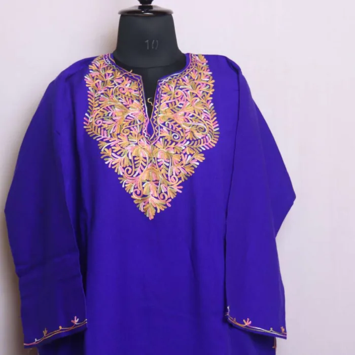 Stylish Royal Blue Cashmilon Pheran with Aari Embroidery - Babedemb Collection