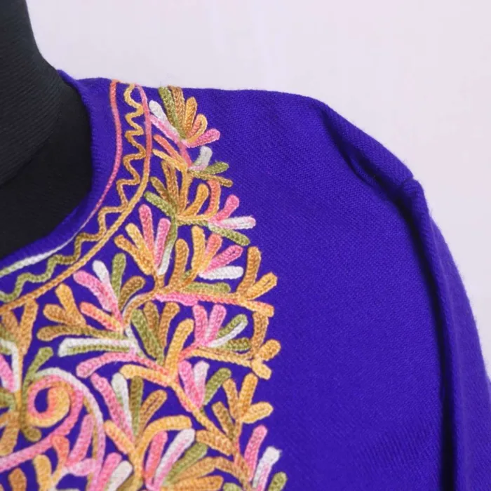 Stylish Royal Blue Cashmilon Pheran with Aari Embroidery - Babedemb Collection - Image 3