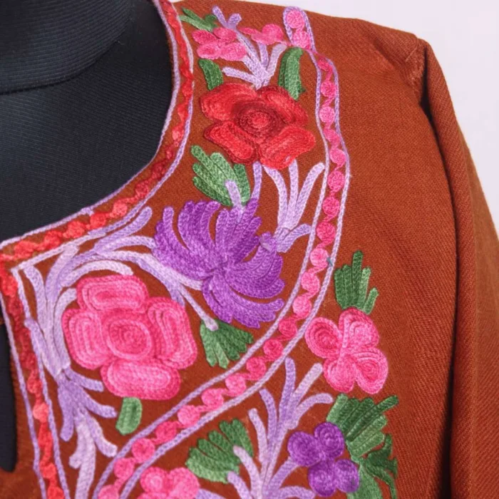 Brown Cashmilon Aari Embroidered Pheran for Winter Comfort - Dal Lake Collection - Image 3