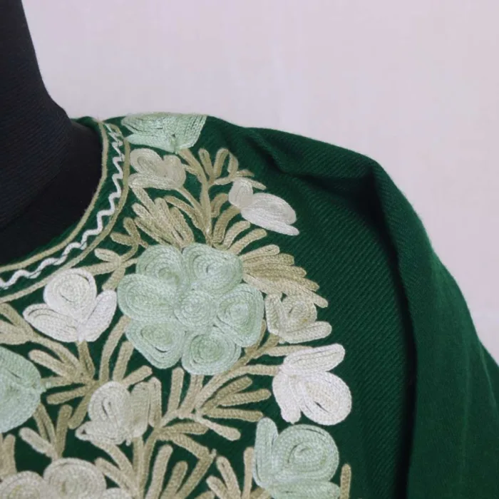 Heavy Sleeve Embroidery Cashmilon Dark Green Aari Pheran for Winter - Nowshera Collection - Image 3