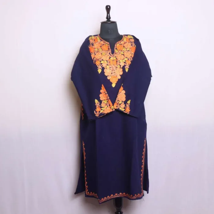 Navy Blue Aari Work Pheran with Heavy Sleeve Embroidery - Nowshera Collection - Image 2