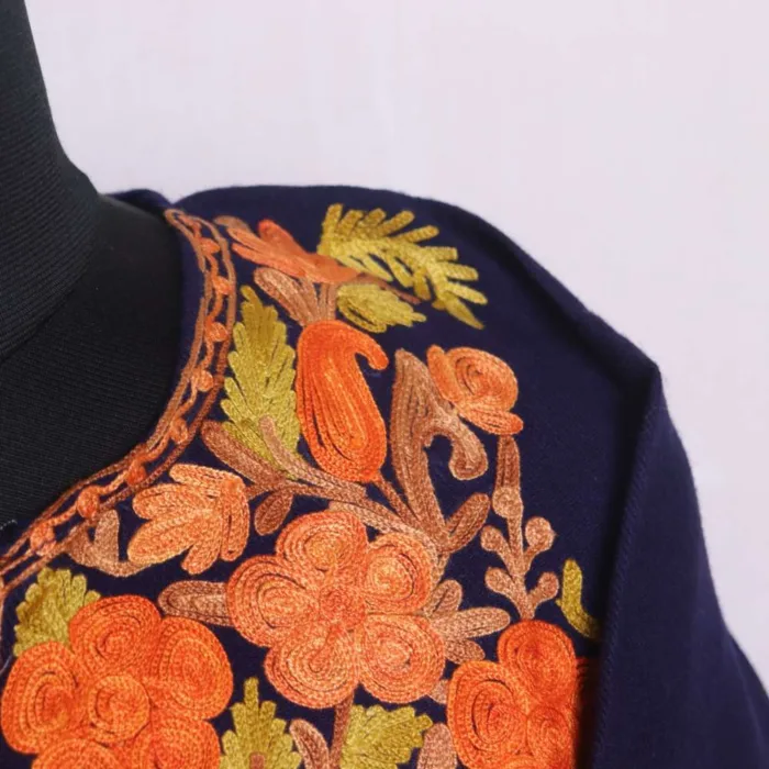 Navy Blue Aari Work Pheran with Heavy Sleeve Embroidery - Nowshera Collection - Image 3