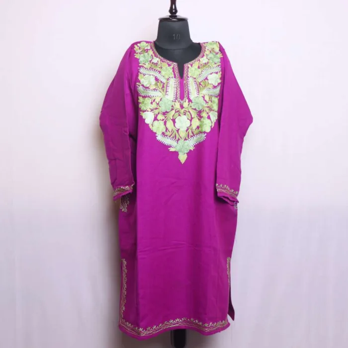 Beautiful Purple Aari Embroidered Cashmilon Pheran | Chashma-Shahi Collection - Image 2