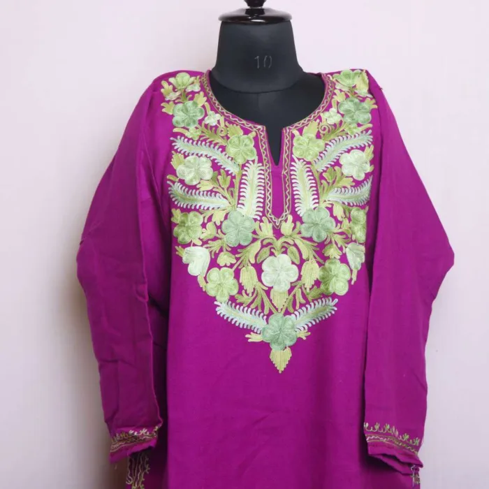 Beautiful Purple Aari Embroidered Cashmilon Pheran | Chashma-Shahi Collection