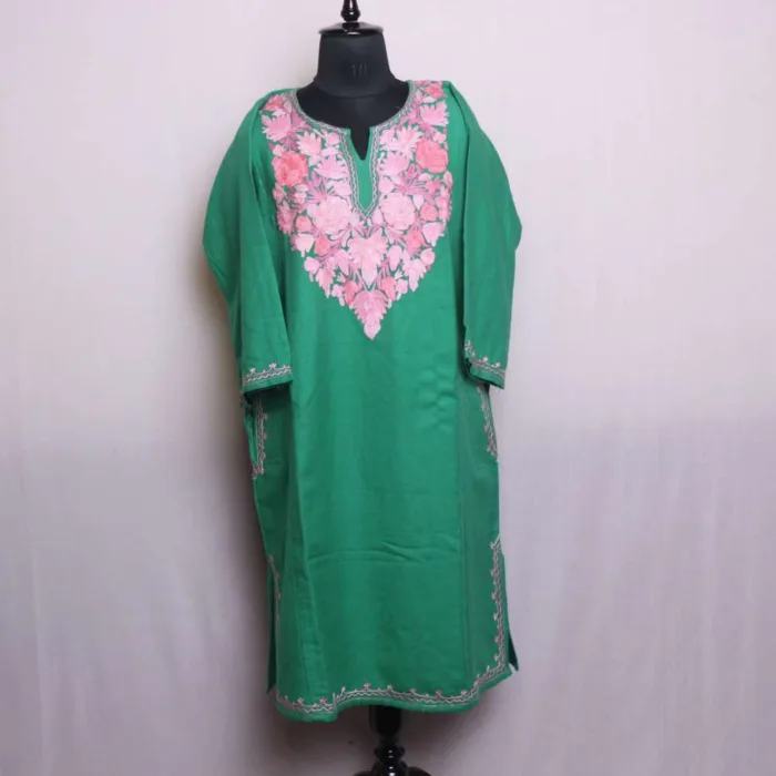 Green Aari Embroidered Cashmilon Pheran | Chashma-Shahi Collection - Image 2