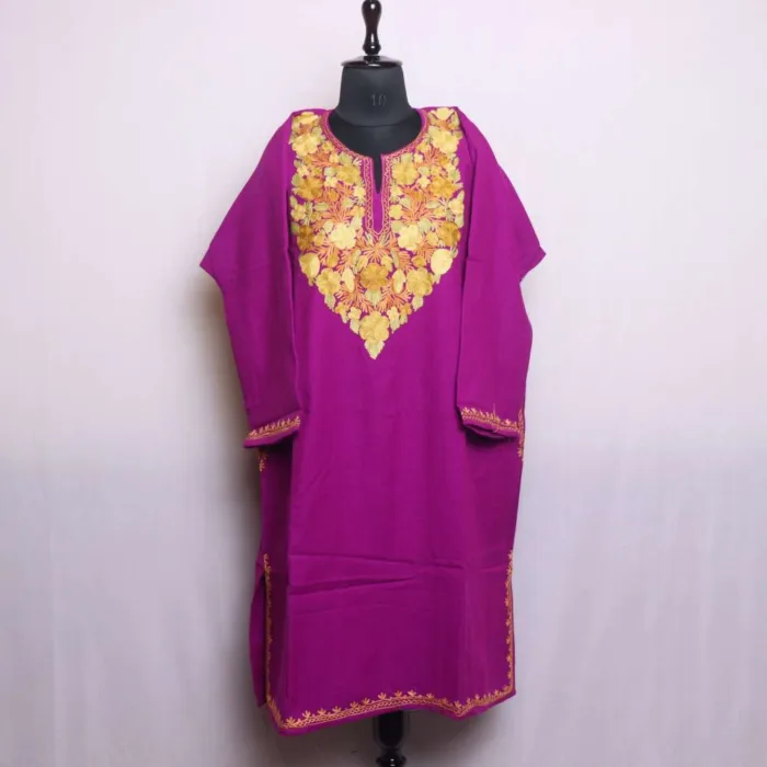 Soft Purple Cashmilon Pheran with Elegent Aari Work | Chashma-Shahi Collection - Image 2