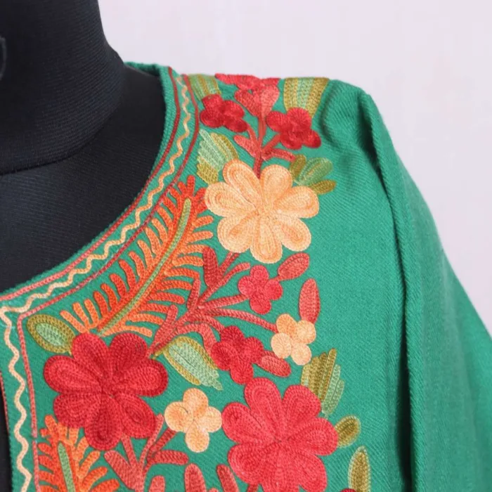 Traditional Green Kashmiri Aari Worked Cashmilon Pheran | Chashma-Shahi Collection - Image 3