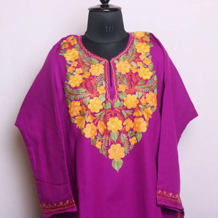 Warm Purple Cashmilon Pheran with Aari Embroidery | Chashma-Shahi Collection