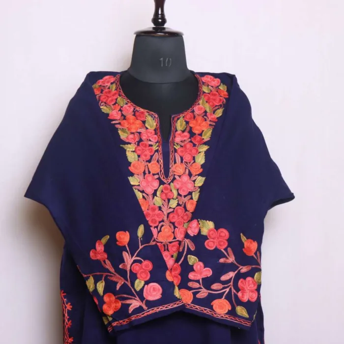 Indigo  Cashmilon Pheran with Jaal Daman and Sleeve Embroidery - Dal Lake Collection - Image 2