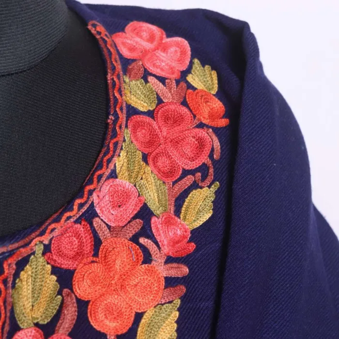 Indigo  Cashmilon Pheran with Jaal Daman and Sleeve Embroidery - Dal Lake Collection - Image 3