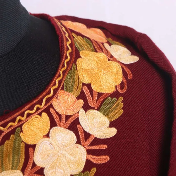 Maroon Aari Embroidery Pheran with Jaal Daman and Sleeves - Dal Lake Collection - Image 3