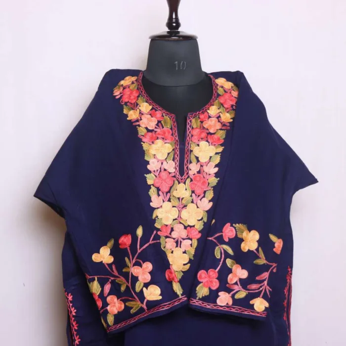 Dark Blue  Aari Embroidery Pheran | Jaal Daman and Sleeves - Dal Lake Collection - Image 2