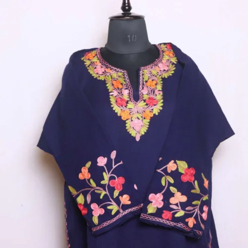 Kashmiri cashmilon pheran with jaal sleeve aari embroidery21