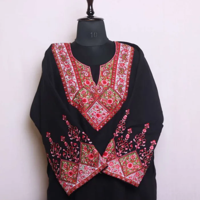 Black Needle Embroidery with Sleeve Work Cashmilon Feran | Pheran - Babedemb Collection