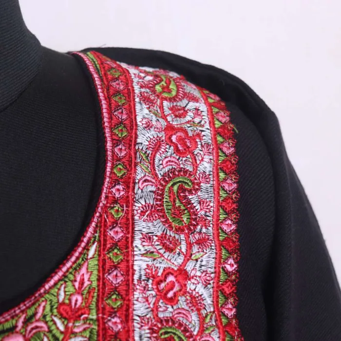 Black Needle Embroidery with Sleeve Work Cashmilon Feran | Pheran - Babedemb Collection - Image 3