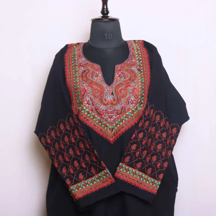 Black Cashmilon Kashmiri Feran | Pheran - Needle Embroidery with Sleeve Work - Babedemb Collection