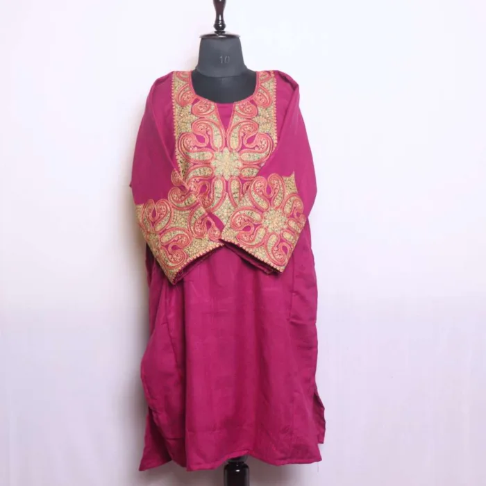 Stylish Magenta Cashmilon Needle and Sleeve Embroidered Loose Feran | Feran - Babedemb Collection - Image 2