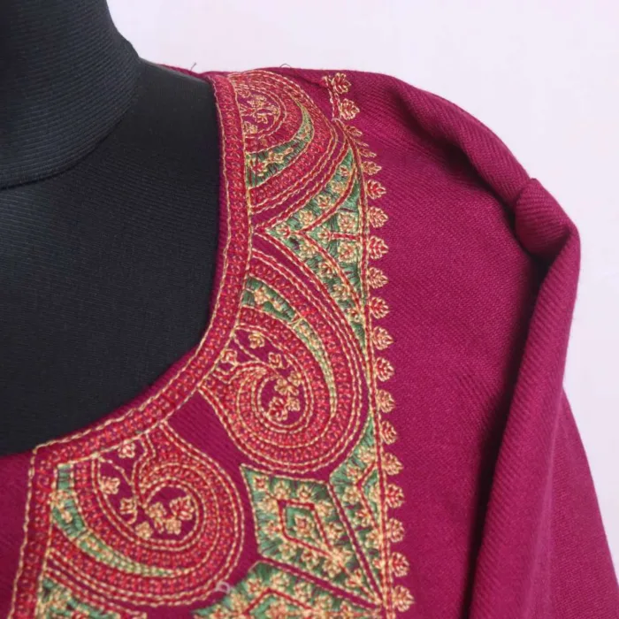 Stylish Magenta Cashmilon Needle and Sleeve Embroidered Loose Feran | Feran - Babedemb Collection - Image 3