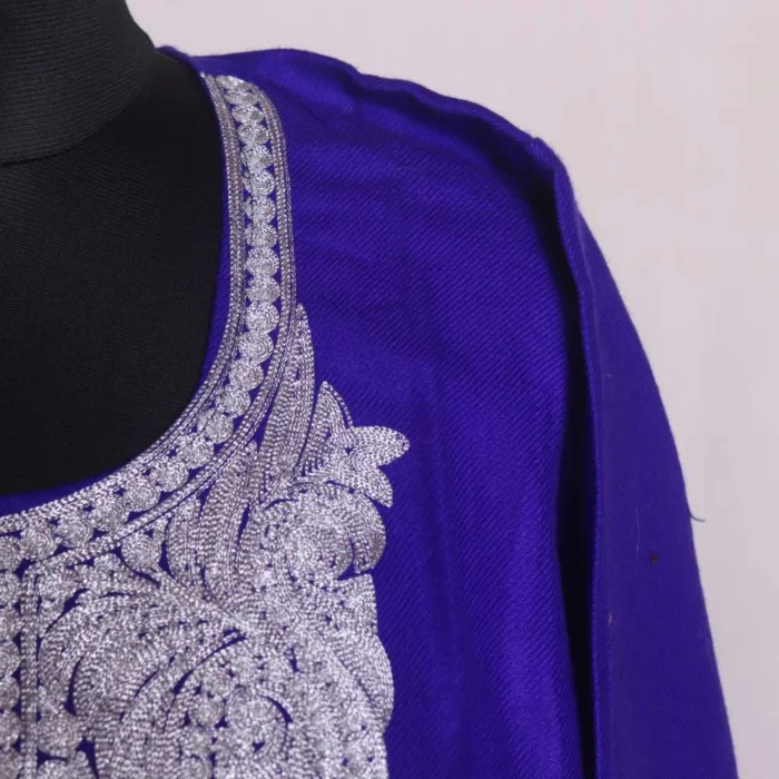 Soft and Elegant Dark Blue Cashmilon Pheran with Zari Work - Chattabal Collection - Image 3